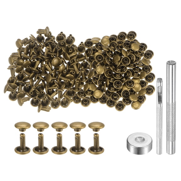 Uxcell 200 Sets Leather Rivets 7mm x 8mm Metal with 3 Setter Tools for Craft, Bronze