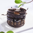 thumbnail image 4 of TISHITA Bracelet Rétro en Cuir Tressé avec Manchette, Bracelet Ajustable 5 Pcs Brown3, 4 of 8