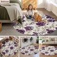 thumbnail image 6 of Purple Floral Round Living Room Rugs 4 ft, Vintage Flower Botanical Leaves Classic Washable Area Rug with Non-Slip Sturdy Edge Binding Round Carpet for Entryway Kitchen Bedroom Bathroom, 6 of 9