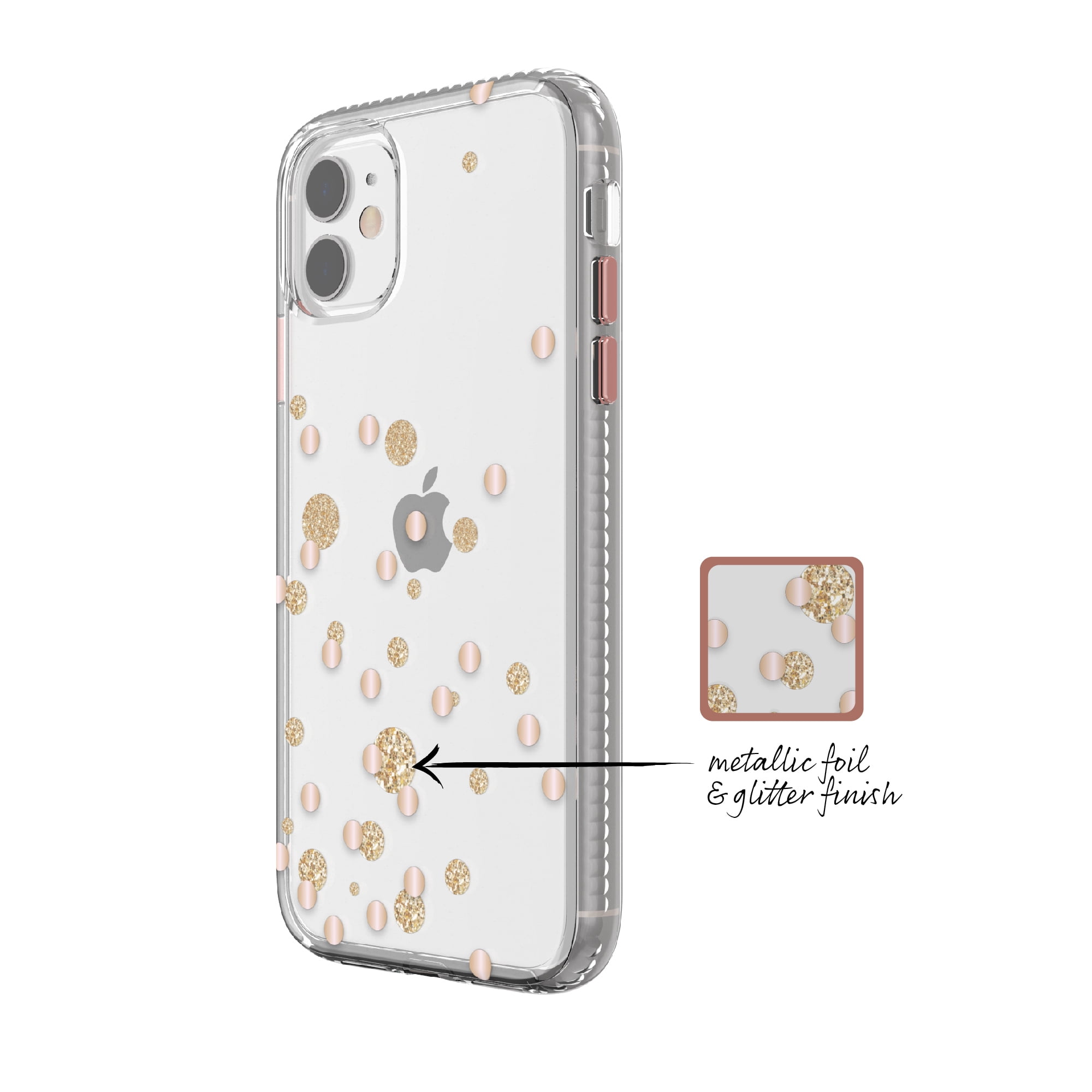 Fellowes 9751301 Clear with Rose Gold Metallic Glitter Dots Phone Case for iPhone 11