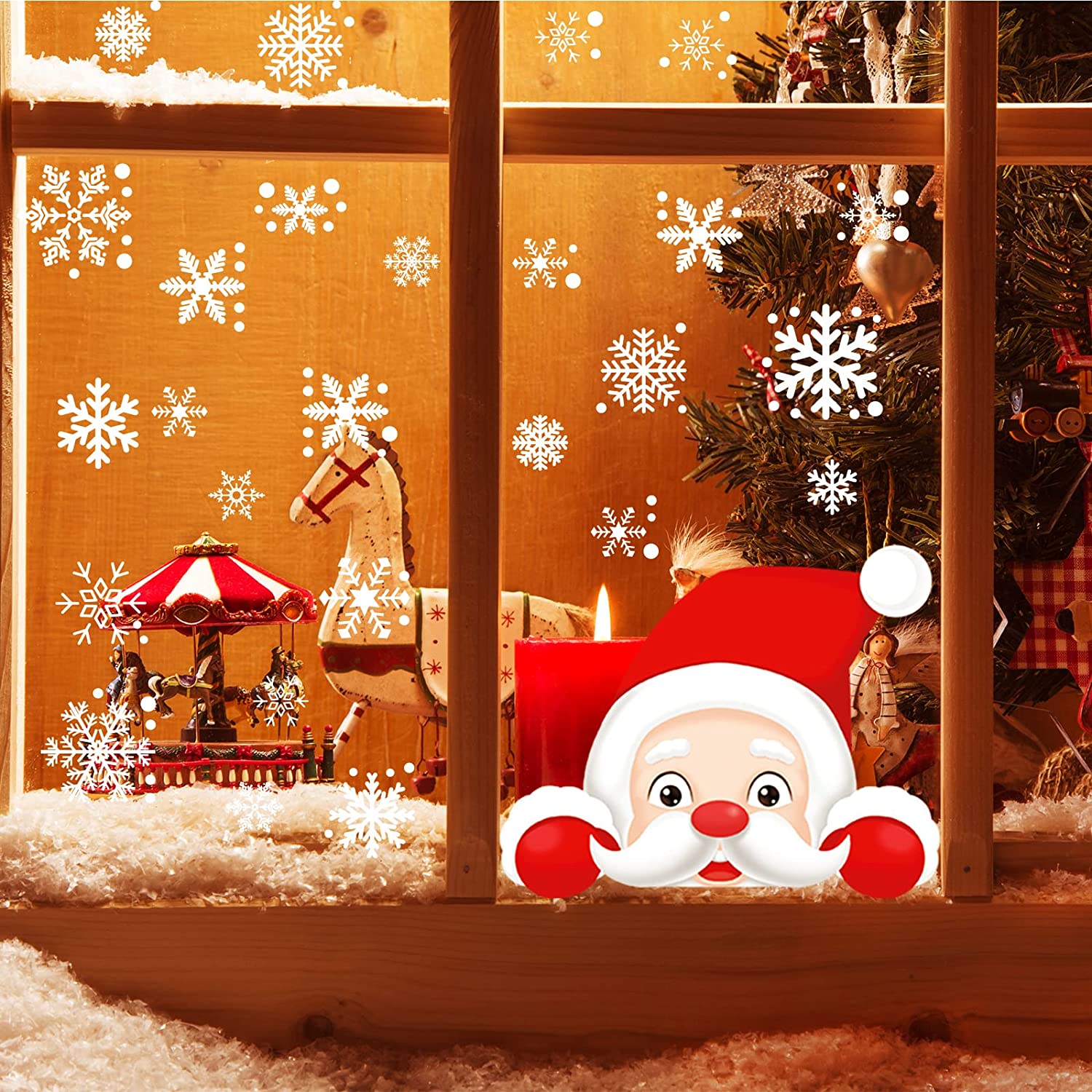 Christmas White Snowflakes Window Clings Decal Stickers Ornaments for Winter Frozen New Year Wonderland Decorations Party Supplies(155PCS+, 8 Sheets)