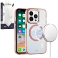 thumbnail image 2 of Designed for Apple iPhone 15 Pro (6.1") Transparent Hybrid Circle Ring Magnetic Compatible with MagSafe Color Frame Metal Buttons Phone Case Cover [Rose Gold], 2 of 4