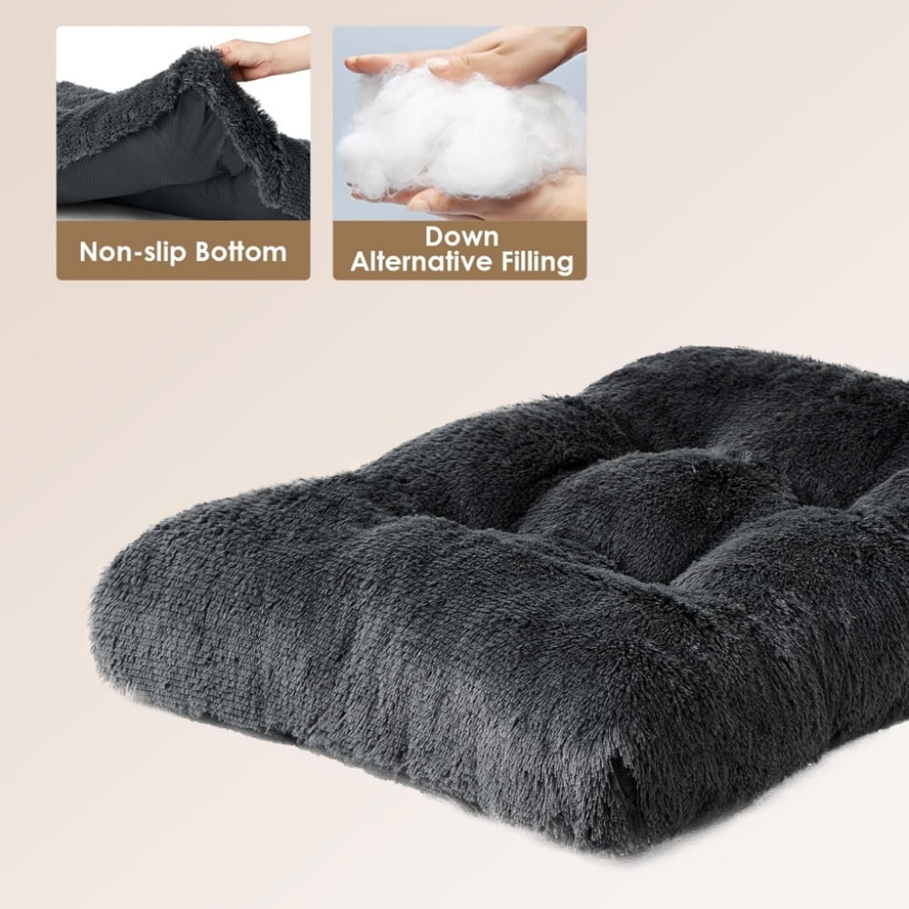 Reyox Large Dog Bed, 35 x 23 inch Fluffy Plush Dog Cage Bed, Washable Dog Mat with Non-Slip Bottom for Large and Medium Dogs,Dark Gray