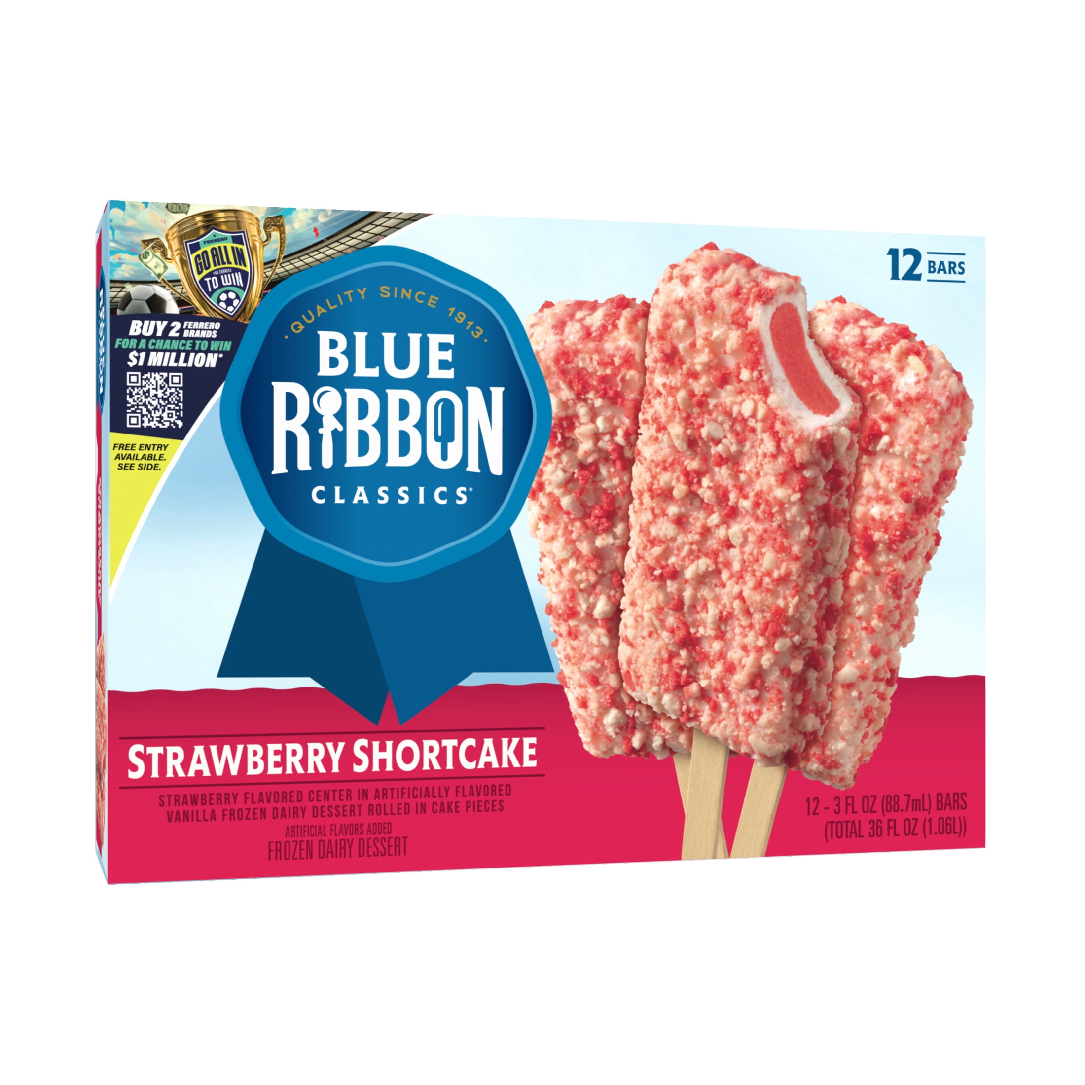 Blue Ribbon Classics Strawberry Shortcake Coated Artificially Flavored Vanilla Frozen Dessert Treat Bar, 36 fl oz, 12 Pack