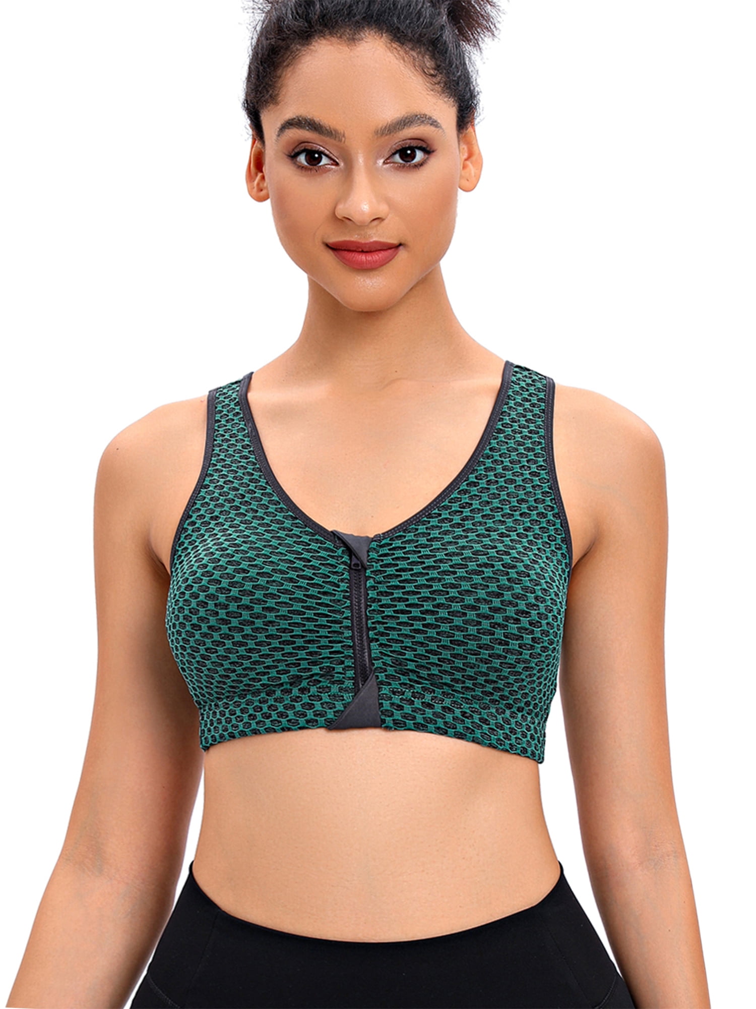 SAYFUT Women Zip Front Sports Bra Adjustable Straps High Support Medium Impact Zipper Front Hook