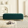 thumbnail image 5 of Cterwk Velvet Fabric Storage Ottoman with Safety Hinge, Upholstered Storage Bench Footstool for Living Room, Bedroom, Green, 5 of 11