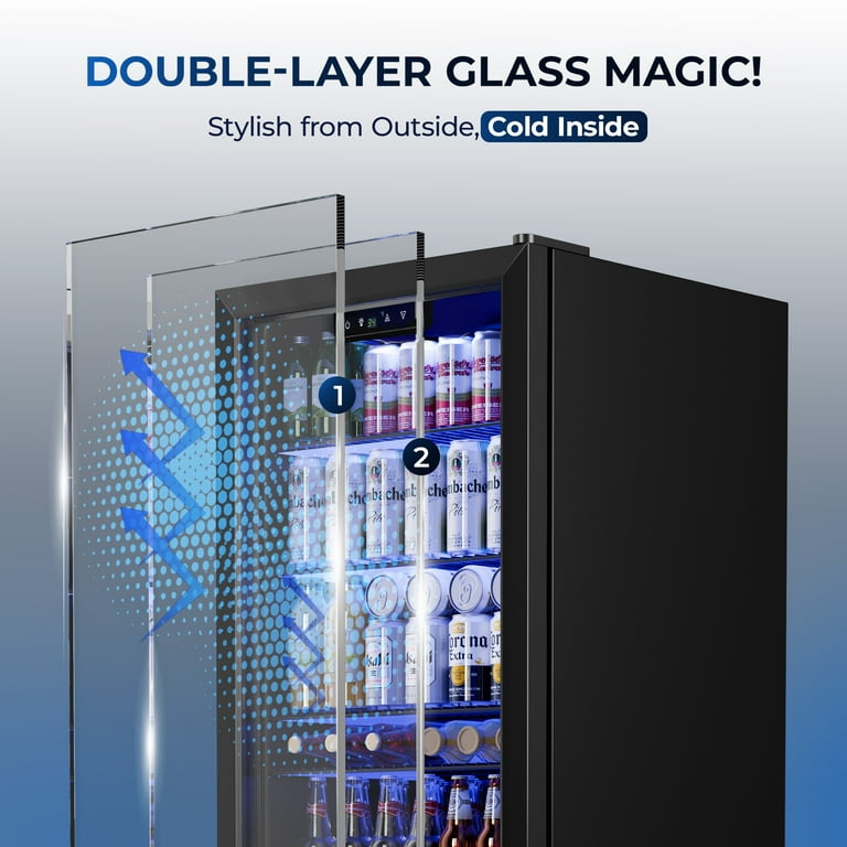 Simzlife 130 Can Beverage Refrigerator and Cooler with Glass Door