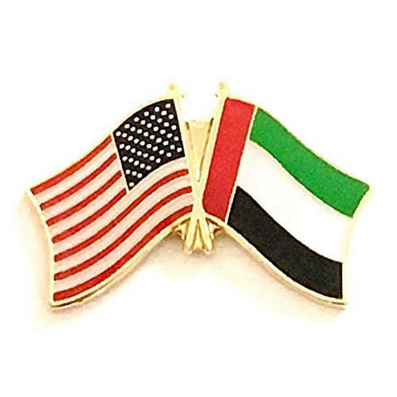Pack of 50 United Arab Emirates & US Crossed Double Flag Lapel Pins, UAE & American Friendship Pin Badge