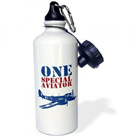Special Order Bottles - 3dRose Grunge Blue Fighter Plane With The Words One Special Aviator, Sports Water Bottle, 21oz