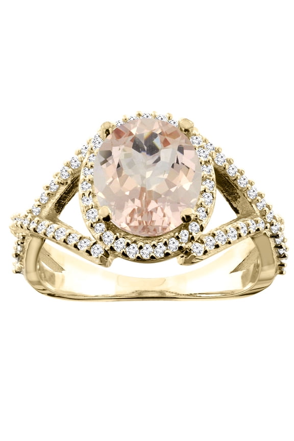 14K Yellow Gold Natural Morganite Ring Oval 9x7mm Diamond Accent, size 6