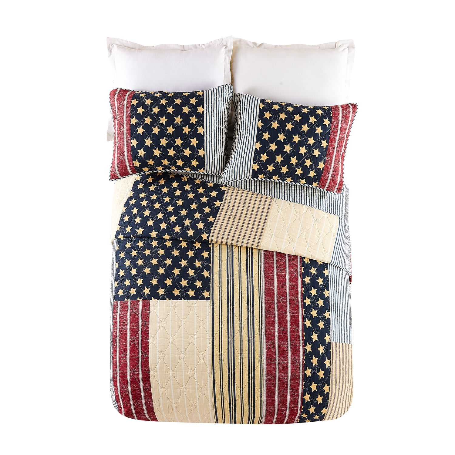 Modern Heirloom Americana 2-Piece Patchwork Cotton Quilt Set, Blue/Red, Twin/Twin XL