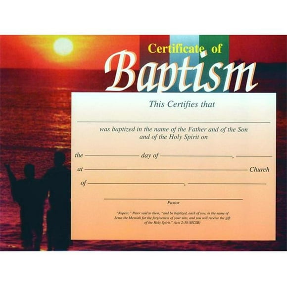 B & H Publishing Group 465094 Certificat Baptême Coucher de Soleil 4 Couleurs