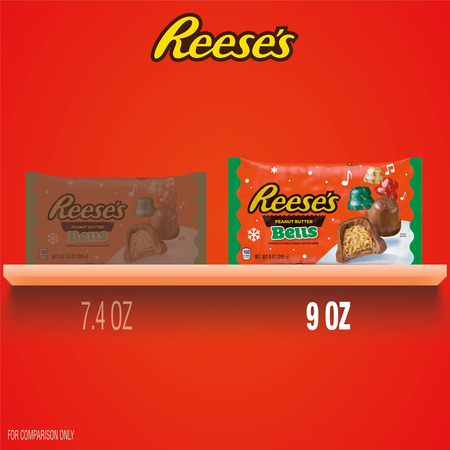 (2 pack) Reese's Chocolate Peanut Butter Creme Bells Christmas Candy, Bag 9 oz
