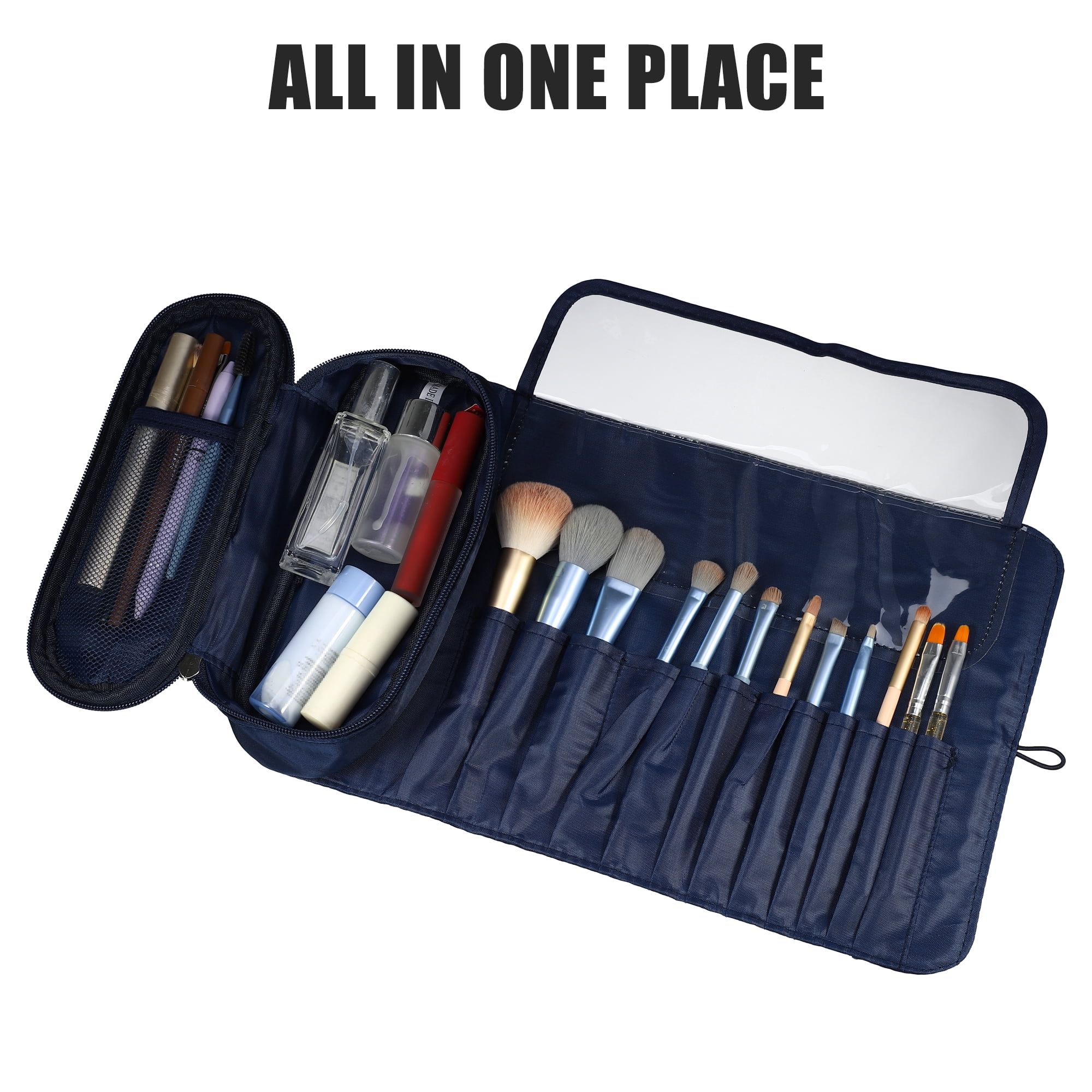 Unique Bargains 1Pc Travel Makeup Bag Cosmetics Storage Bag Portable Waterproof Navy Blue
