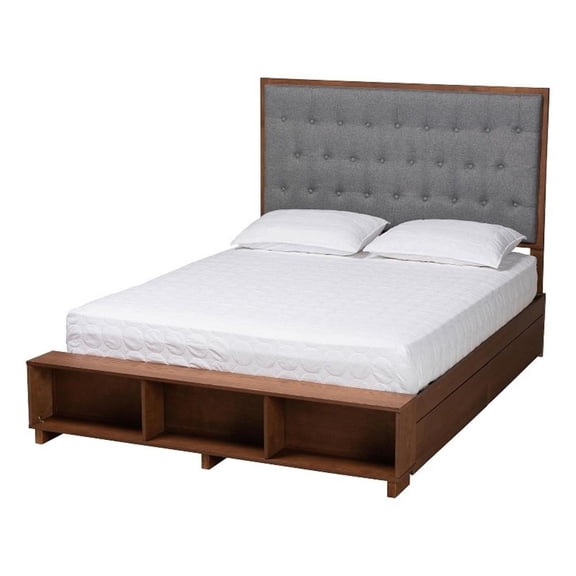 Baxton Studio Jalie Gray Fabric and Brown Wood King Size Platform Storage Bed