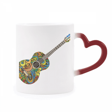 

Guitar Music Instrument Pattern Design Heat Sensitive Mug Red Color Changing Stoneware Cup