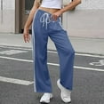 thumbnail image 3 of Enjoytime Womens Pants Casual Drawstring High Waist Wide Leg Pants Side Striped Casual Loose Trousers with Pockets Blue M, 3 of 6