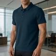 thumbnail image 5 of Men's Business Casual Polo Shirt, Waffle Knit Short Sleeve Breathable Top for office & Summer Size M-4XL Navy, 5 of 8