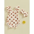 thumbnail image 3 of Musuos Baby Girls Summer Romper 3 6 12 18M trawberry/Flower/Cherry Print Fly Sleeve Frills Bodysuit and Headband, 3 of 9