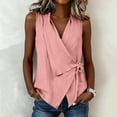 thumbnail image 2 of Nestiefly Womens Linen Wrap Tank Top V Neck Waist Side Tie Shirt Sleeveless Cotton Summer Blouses Asymmetrical Vest Tops Pink XL, 2 of 6