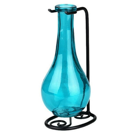 Home Decor Glass Accent, Small Flower Vases, G186VM Aqua Colored Bottles, Floral Bottle Vase