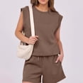 thumbnail image 4 of LSONABXA Coffee Baseball Caps for Women Under $15 Women's Cap Sleeve Crewneck Top & Drawstring Short Outfit Two Piece Set T Shirt And Short, 4 of 6