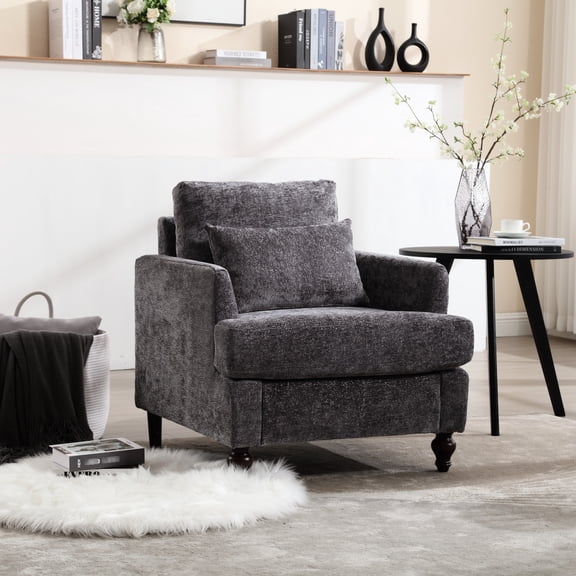Modern Lounge Chair With Chenille Cover - Adds Style To Bedroom And Office Fabric For Gray