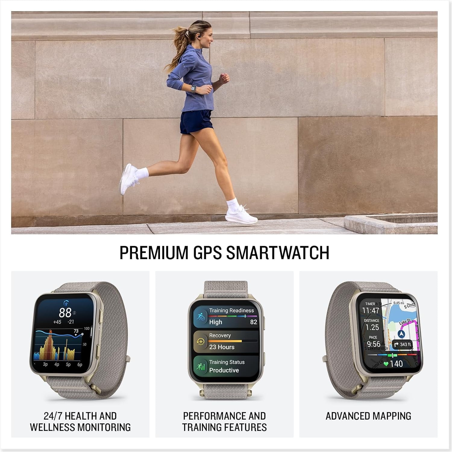 Garmin Venu X1 (Soft Gold/French Gray) Fitness GPS Smartwatch Gift Box Bundle with PlayBetter Wireless Earbuds, Wall Adapter & Hard Case