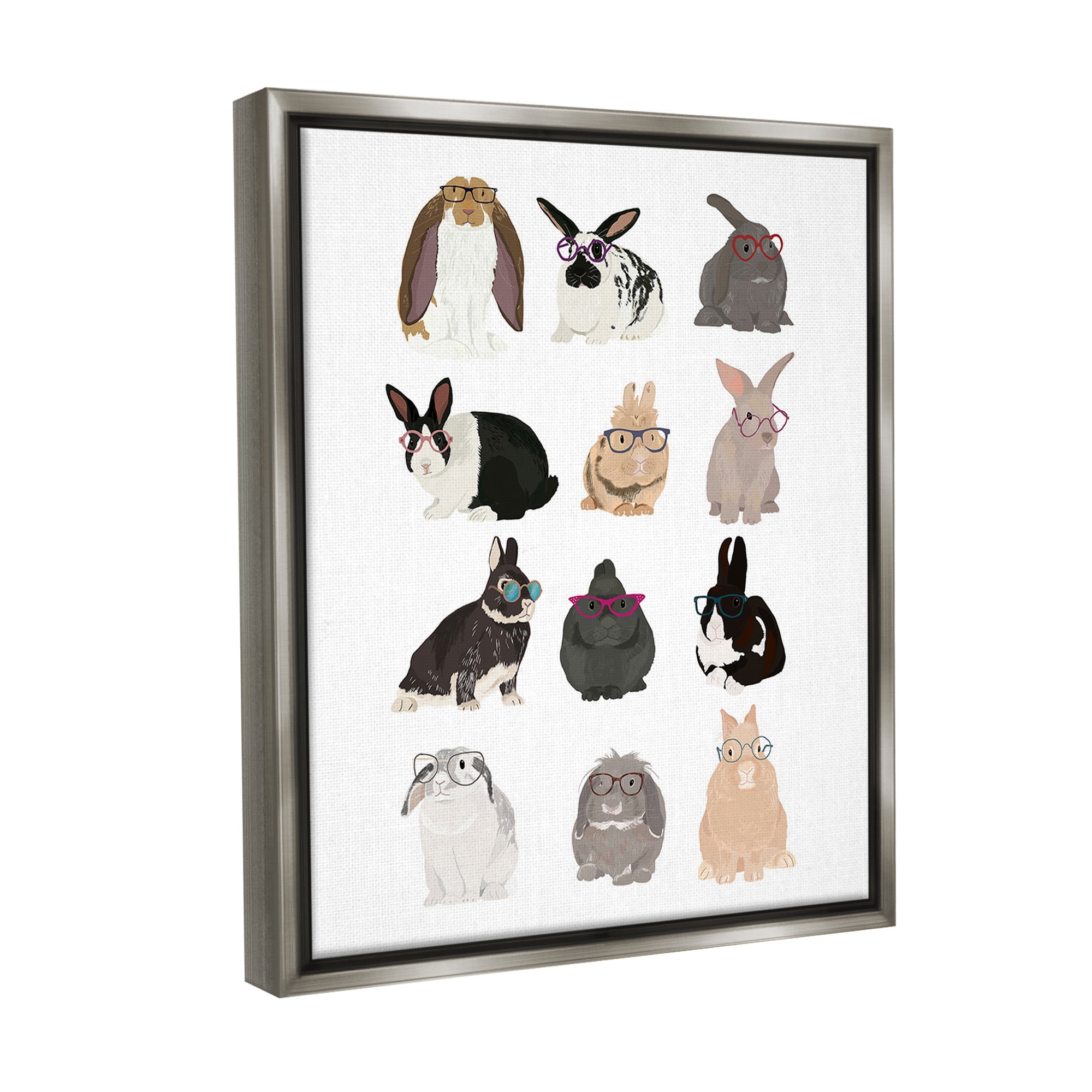 Stupell Industries Varied Hipster Bunnies Animals & Insects Painting Gray Floater Framed Canvas Art Print Wall Art, 25 x 31