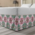 thumbnail image 1 of Floral Bed Skirt, Rhythmic Eastern European Flower Mosaic Tiles Inspired Motifs, Elastic Bedskirt Dust Ruffle Wrap Around for Bedding Decor, 4 Sizes, Jade Green Pale Fuchsia, by Ambesonne, 1 of 2