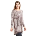 thumbnail image 3 of WT1167 Womens V-Neck Long Sleeve Tie-Dye Pleats Tunic Dress Top M Brown, 3 of 3