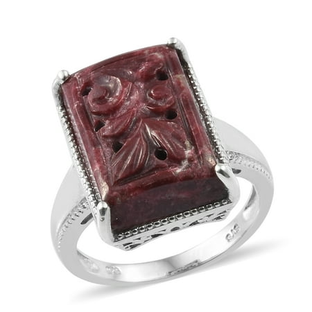 Platinum Baguette Mounting Promise Ring 925 Sterling Silver Platinum Plated Baguette Thulite Jewelry for Women ()