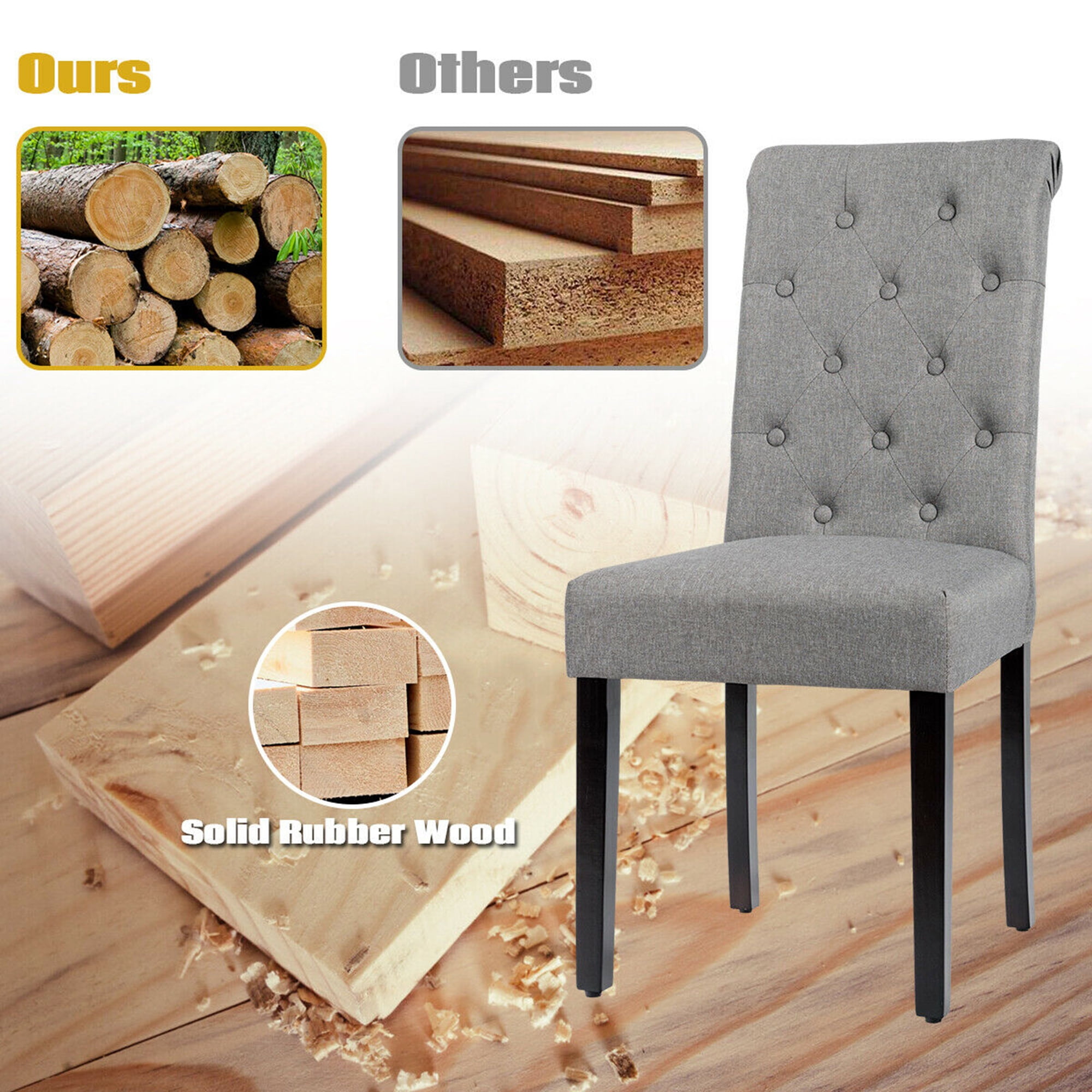 Gymax 4PCS Upholstered Dining Chair High Back Armless Chair w/ Wooden Legs Grey
