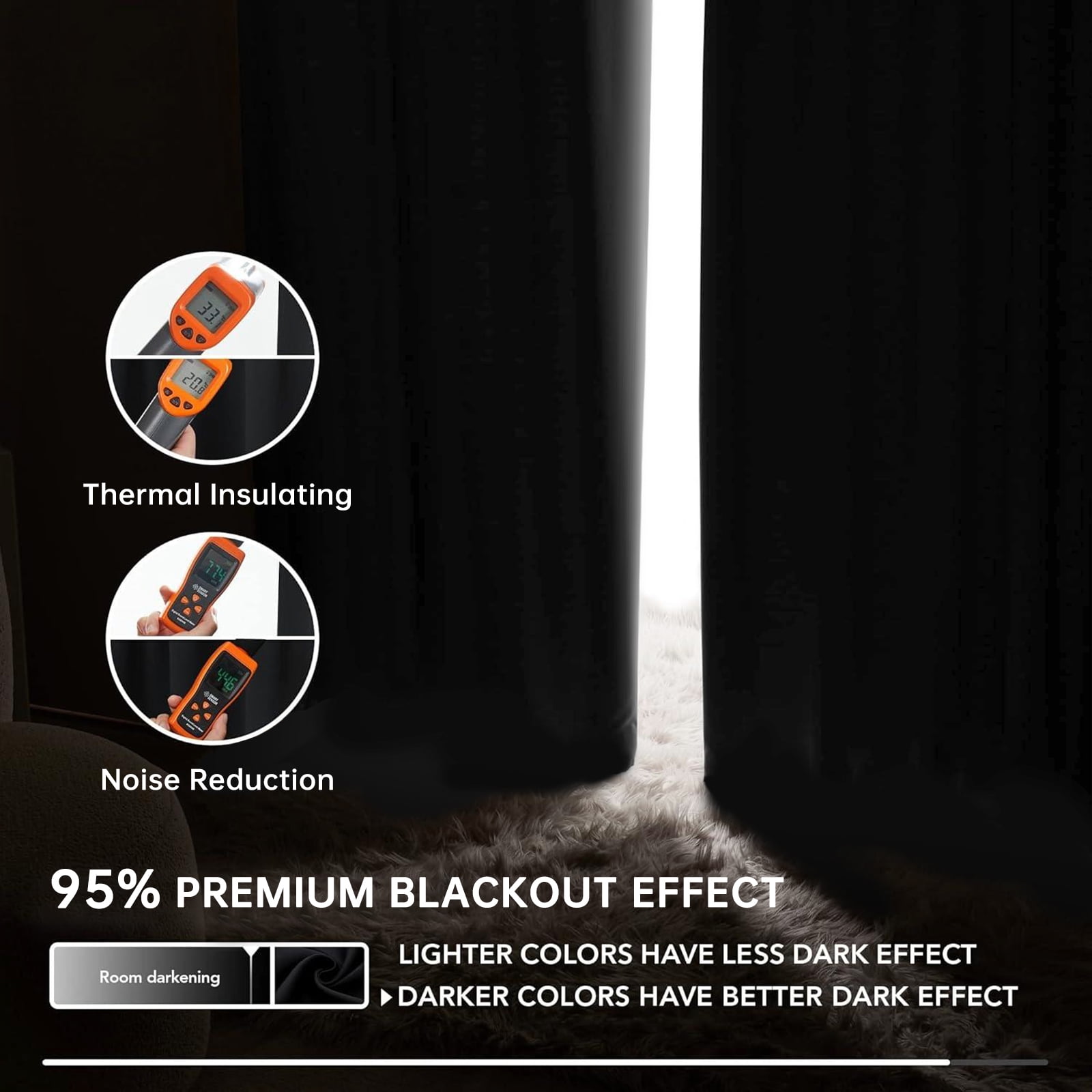 XUEYU 100% Blackout Curtains for Bedroom, Light Blocking Thermal Insulated Curtains with Noise Reduction, 52x96 Inch Room Darkening Window Drapes, Set of 2 Panels, Gray