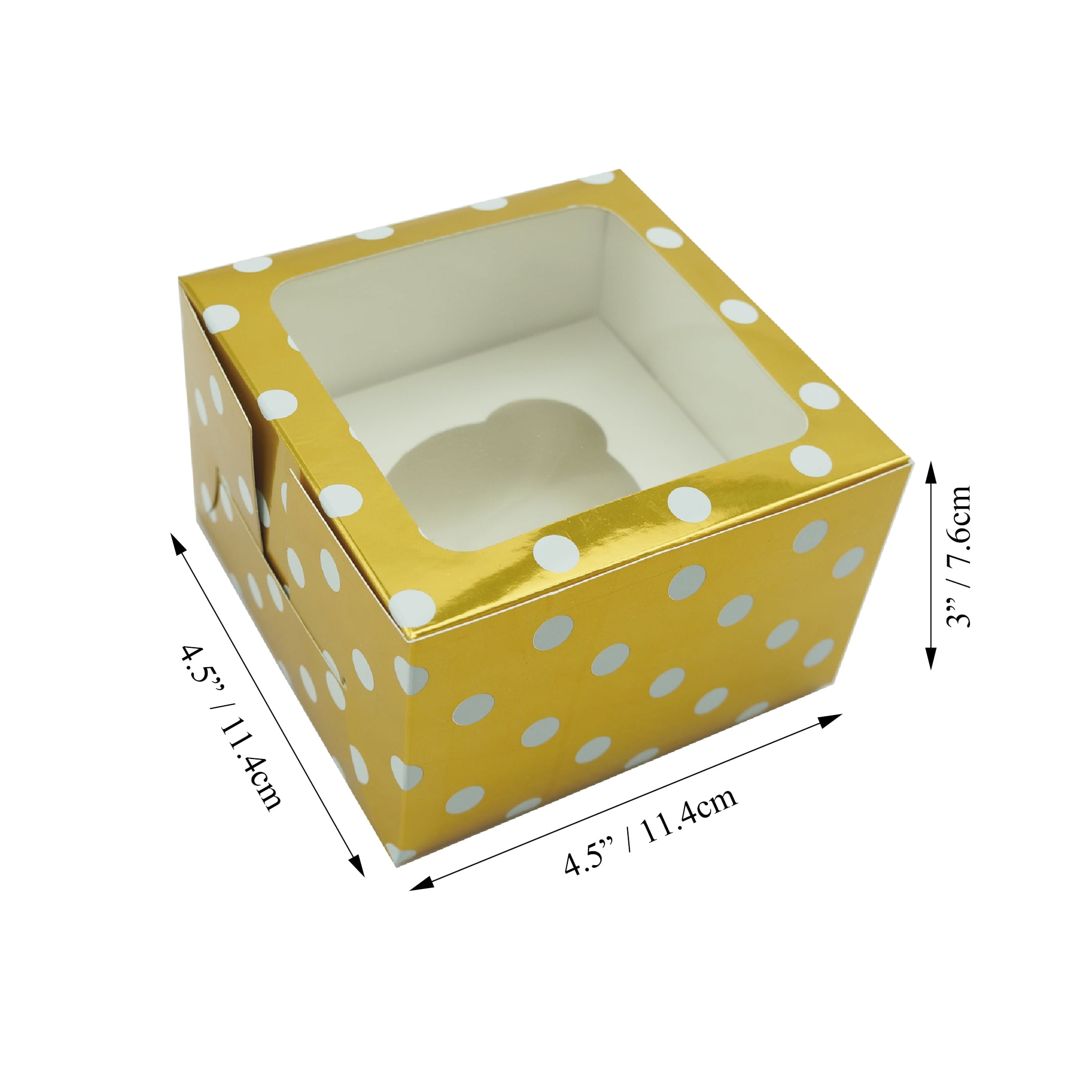(2 pack) 4.5" x 4.5" x 3" Gold Foil Polka Dot Treat Boxes with Windows, 3 Count, by Way To Celebrate