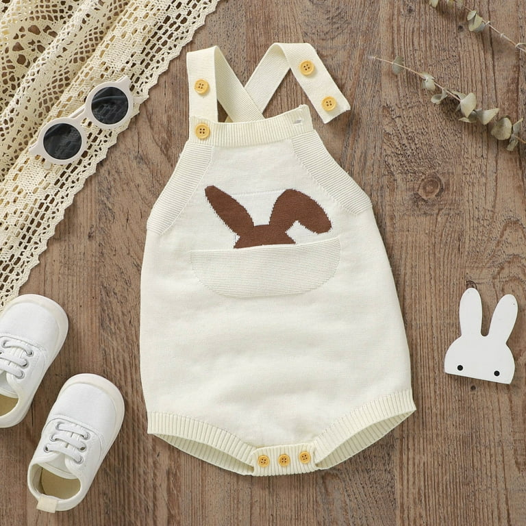 Baby Boy Girl Bunny Sweater Easter Romper Cotton Sleeveless Bunny