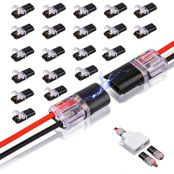 20Pcs Double-Wire Plug-in Connector, Pluggable 2 Pin 2 Way LED Wire Connectors, with Locking Buckle Fast Wire Connectors