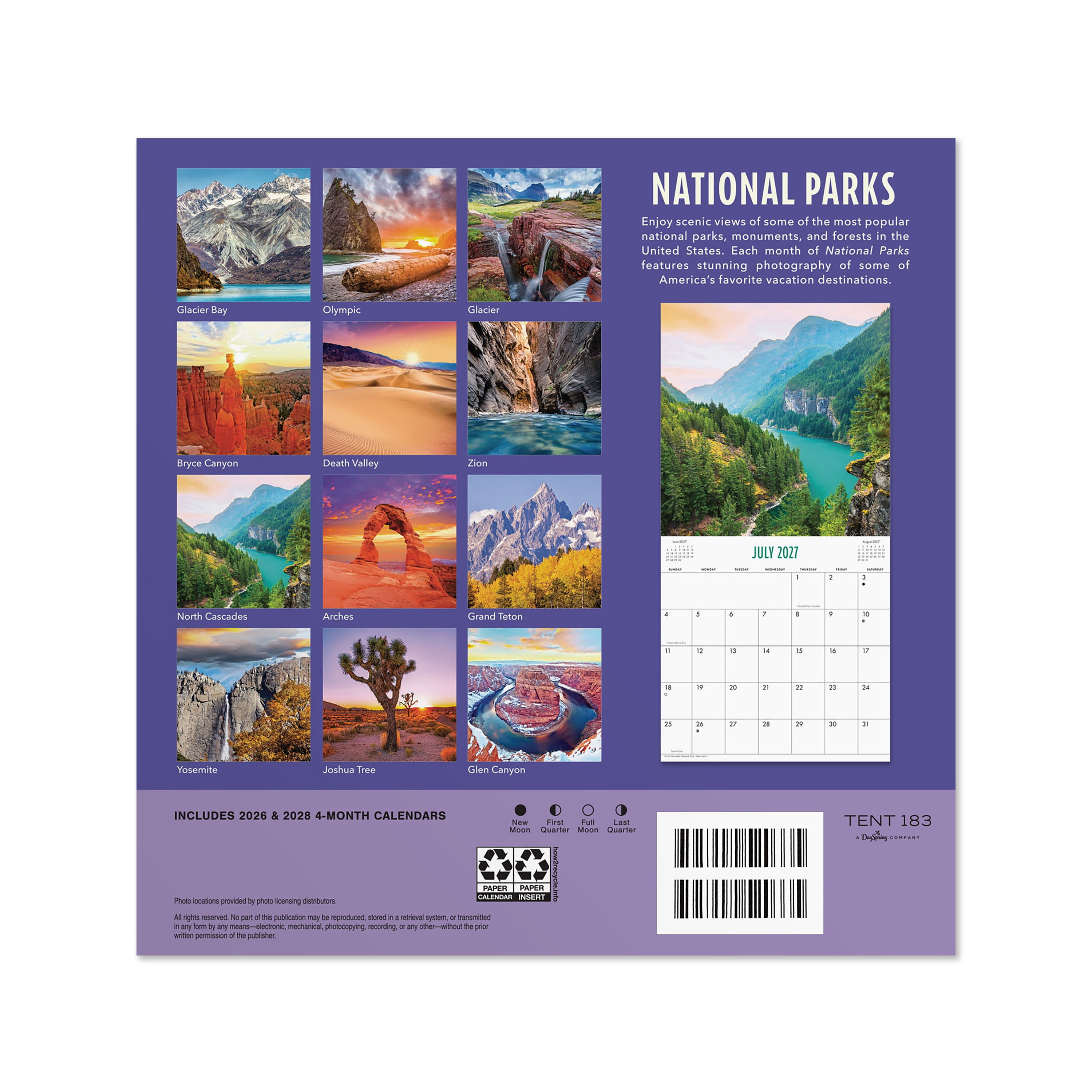 2027 National Parks Mini Hanging Wall Calendar 7x7 January-December Gridded