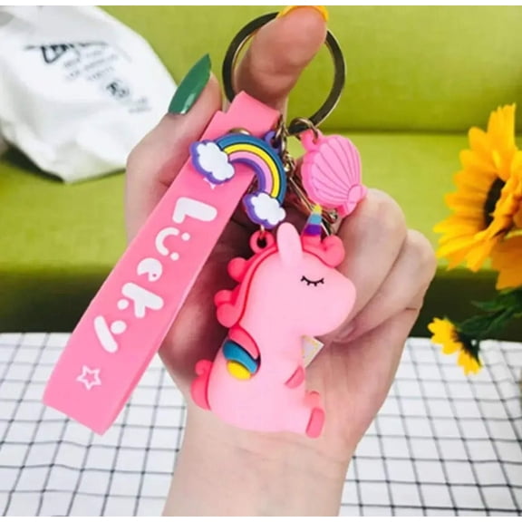 Chibi Rainbow Unicorn Rubber Keychain Charm