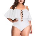 thumbnail image 3 of Trajes de baño de una pieza con hombros descubiertos para mujer, de talla grande, con cordones y control de barriga, trajes de baño con volantes MFZFUKR HMHZ260-6, 3 of 7