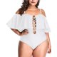 thumbnail image 3 of Trajes de baño de una pieza con hombros descubiertos para mujer, de talla grande, con cordones y control de barriga, trajes de baño con volantes MFZFUKR HMHZ260-6, 3 of 7