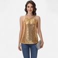 thumbnail image 5 of Women's Sleeveless Sequin Halter Top with Pleated Neckline and Sparkling Finish - X Large, Gold, 5 of 6