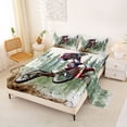 thumbnail image 2 of Castle Fairy Watercolor Motocross Queen Sheet Sets 4 Pieces for Teens, Forest Mud Trail Bed Set for Rustic Bedroom, Red Green, 2 of 6