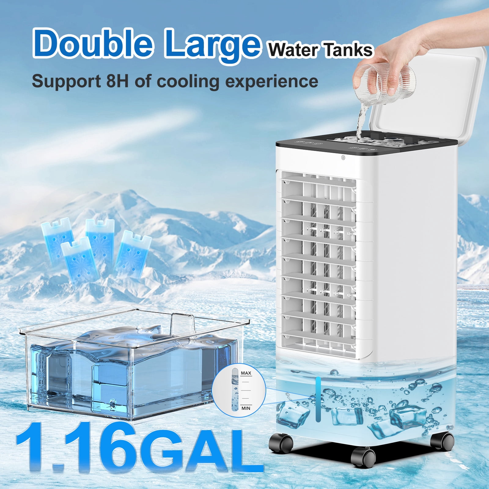 Windowless Portable Air Conditioner, 3-IN-1 Portable AC, Remote, 12H Timer &1.16Gal Tank, 45° Oscillation, 3 Modes & Speeds, Fast Cooling Quiet Ventless Swamp Cooler for Home Office, Ivory
