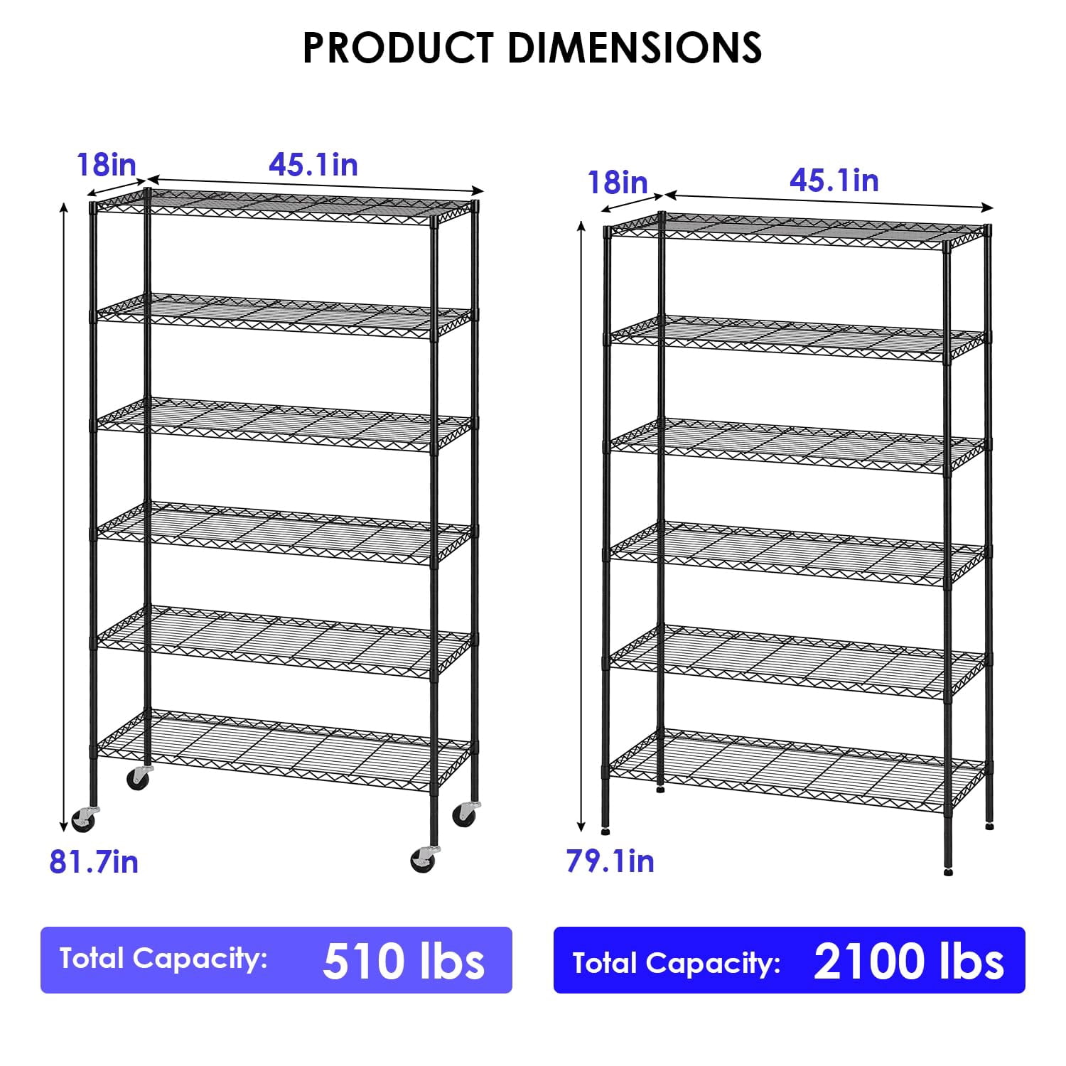 XF XINFENG 6 Tier Storage Shelves Adjustable Wire Shelving Heavy Duty Metal Shelves with Wheels 2100 lbs Capacity,Black
