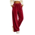 thumbnail image 4 of cocolona Womens Winter Casual Loose Velour Pants Elastic Waist Straight Wide Leg Travel Lounge Pants with Pockets, 4 of 5