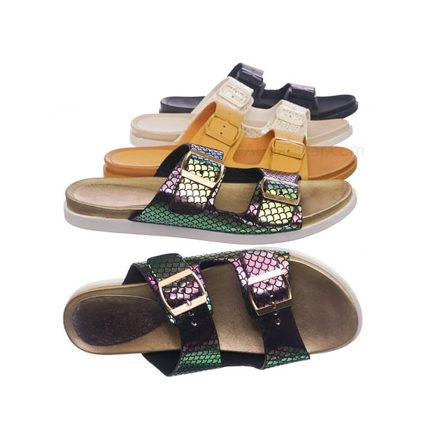 double buckle footbed sliders