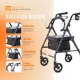 thumbnail image 2 of Rhythm Healthcare Royal Aluminum Rollator Lightweight 4 Wheel Walker Seat, Slate Grey, 2 of 7