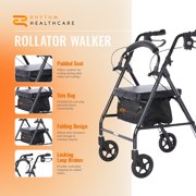 Rhythm Healthcare Royal Aluminum Rollator - 4 Wheel Walker with Seat - Slate Gray