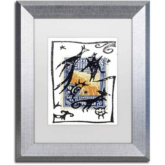 Trademark Fine Art 'Pelicos Stamp' Canvas Art by Nick Bantock, White Matte, Silver Frame